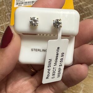 Moissanite Sterling Silver Earrings Gold Plated 5.00mm 0.83ct GRA Moissanite AAA